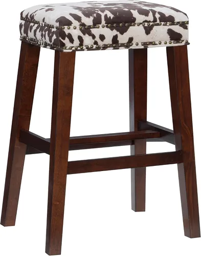 Vista 11 de Linon Taburete de bar Harlow con estampado de vaca negra sin respaldo de 30 pulgadas