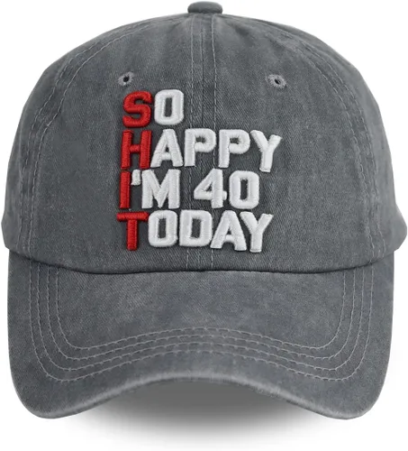 Vista 7 de So Happy I'm 40 Today - Gorra de béisbol para hombres y mujeres, ajustable, bordado, de algodón, vintage, para cumpleaños 40 Negro