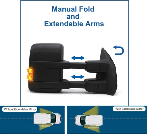 Vista 5 de JZSUPER Espejo de remolque lateral izquierdo para Ford F250 F350 F450 F-550 Super Duty Power calentado ámbar intermitente luz de charco luz auxiliar