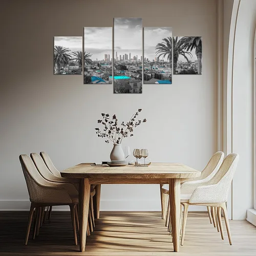 Vista 3 de Cawpom Arte de pared de Los Ángeles en blanco y negro, cuadro decorativo para pared, diseño de horizonte de Los Ángeles, póster de palmera, marco