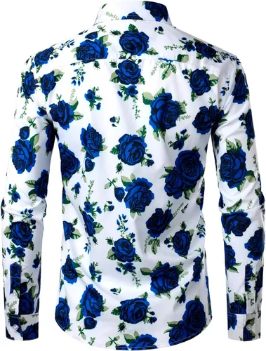 Vista 2 de ZEROYAA Camisas de vestir de manga larga con botones y estampado 3D para hombre, diseño urbano