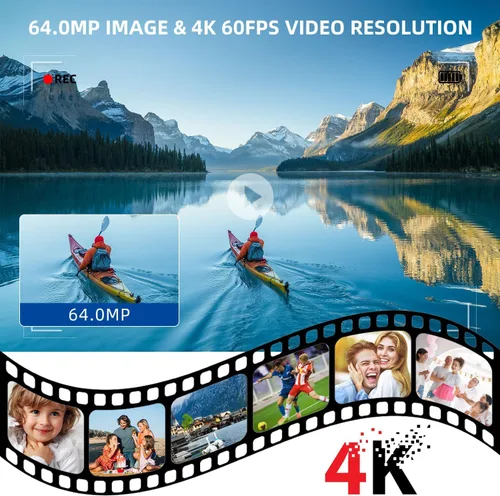 Vista 3 de Cámara de Video, Videocámara 4K, Cámara de 64MP 30FPS de Doble Lente con Micrófono Inalámbrico para Vlogging YouTube, Pantalla Ultra HD de 3