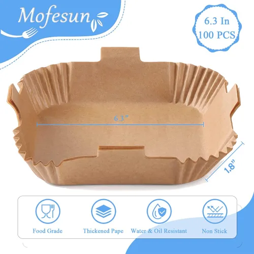 Vista 2 de Forro de papel desechable para freidora de aire, 100 unidades, papel rectangular para freidora de aire Ninja Foodi DualZone 2 cestas freidora