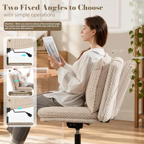 Vista 3 de Fizzin Cross Chair, Memory Foam Armless Home Office Chair with Wheels, Beige