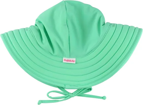 Vista 18 de RuffleButts® - Sombrero de playa con visera ancha y protección solar UPF 50+ para bebés y niñas 80% Nylon 20% Spandex, Reversible Polka Dots Banana