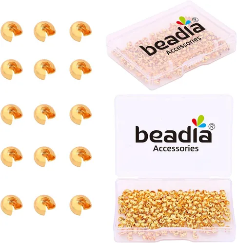 Vista 8 de BEADIA - Hebilla de línea de pesca cilíndrica chapada en oro de 14 quilates, tapas de extremo de 3.2 mm, 30 piezas para hacer joyas