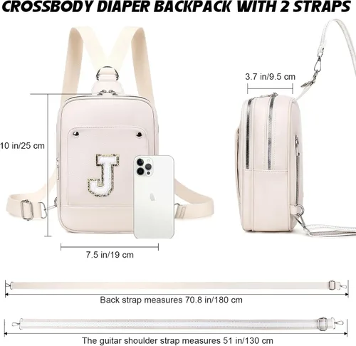 Vista 3 de MYHOZEE Bolsa de pañales pequeña con inicial para mujer, con dispensador de toallitas, mini mochila para pañales para mamá, bolso bandolera