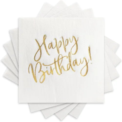 Vista 7 de MORGIANA Servilletas de feliz cumpleaños, servilletas de lujo de oro blanco para cena de cumpleaños, servilletas de cóctel desechables, servilletas