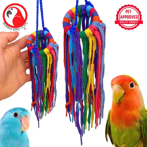 Vista 6 de Bonka Bird Toys 51214 Aglet Heaven - Cordón de algodón con Aglets de plástico y anillo de 2 pulgadas para periquitos, cacatúas, cuáqueros, Pionus