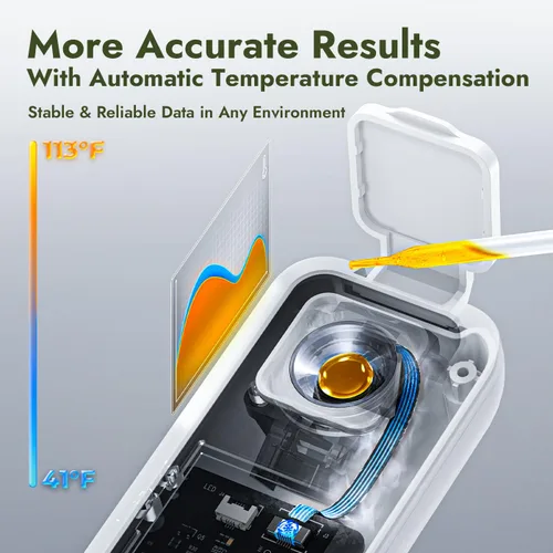 Vista 4 de Refractómetro digital Brix AI con ATC, sincronización de aplicaciones y análisis de IA, rango de 0-55%, precisión de ±0.1%, impermeable