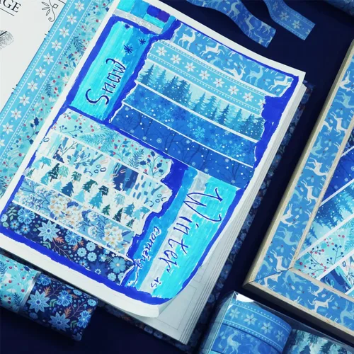 Vista 6 de YUBBAEX - Juego de 10 rollos de cinta Washi Four Seasons, cinta adhesiva decorativa de copos de nieve azules (Invierno)