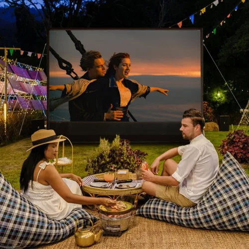 Vista 8 de Pantalla de proyector inflable I Diseño hermético sin soplador, hecho de lona de TPU, 120 pulgadas (equivalente a 16 pies) para uso en interiores