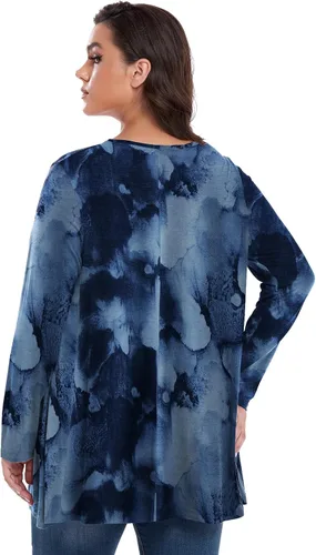 Vista 4 de OVERWORETY Camiseta tipo túnica de manga larga para mujer, plisada, casual, para otoño, para usar con leggings