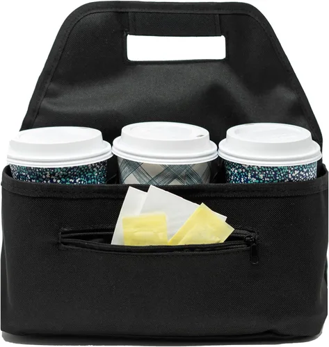 Vista 2 de Organizador de bebidas portátil para bebidas y portavasos de café reutilizable, bolsa plegable para 6 tazas con bolsillos organizadores, asegura