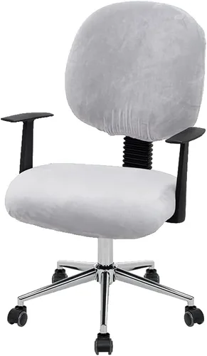 Vista 6 de ITFRO Funda negra para silla de oficina, de terciopelo, elástica, 2 piezas, funda para silla de escritorio de computadora, funda giratoria universal