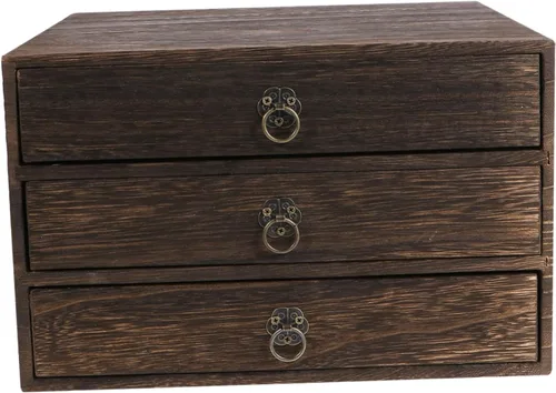 Vista 10 de Operitacx Caja de almacenamiento de escritorio Caja de madera para oficina en casa Organizador de cajones decorativo tamaño pequeño gran capacidad