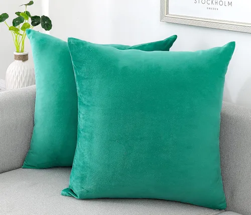 Vista 27 de NiNi ALL - Fundas de almohada decorativas de terciopelo 30x30 cm, paquete de 2 unidades, color azul bebé, suaves para sofá, dormitorio, sala
