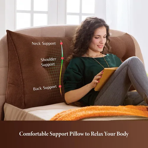 Vista 2 de Cojín triangular Vercart para cama y sofá en forma de cuña, para apoyar la espalda, para leer, soporte lumbar, con funda removible.
