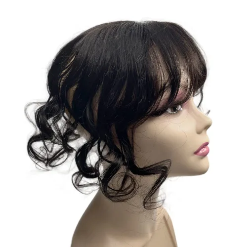 Vista 6 de Anemone Extensiones de cabello humano ondulado con flequillo, 14 pulgadas, extensiones de cabello humano Remy brasileño natural con clip (1B)