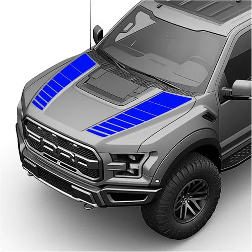 Vista 24 de Hood Blackout Racing Stripes - Kit de calcomanías de vinilo compatible con Ford F150 Raptor 2014-2020 (estilo 1, azul)