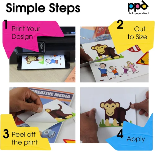 Vista 3 de PPD Premium: papel adhesivo de vinilo imprimible para impresora de inyección de tinta - 10 hojas brillantes de 8.5 x 11 - autoadhesivo, impermeable