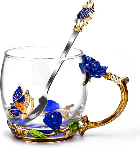Vista 14 de OEAGO Regalos para tía de sobrina y sobrino Taza de té Regalo genial de cumpleaños Esmalte Flores Vasos de vidrio Tazas de Navidad Día de las Madres
