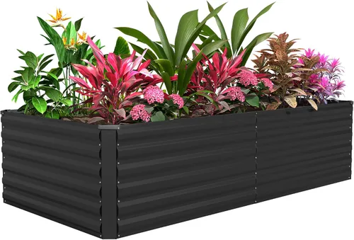 Vista 25 de Cama de jardín elevada con enrejado de arco para plantas trepadoras, cama de jardín elevada galvanizada, jardineras al aire libre para verduras