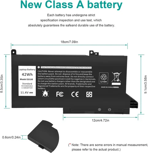 Vista 5 de Futurebatt Nueva batería de repuesto para Dell DJ1J0 451-BBZL PGFX4 ONFOH DJ1JO, para Dell Latitude 12 7000 7280 7480 Series [42Wh 11.4V]