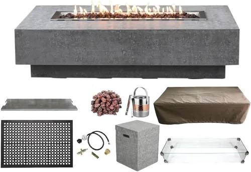 Vista 97 de Elementi+ Mesa de Fuego de Gas Colorado de Hormigón Fundido de 56" Rectangular, Hoguera al Aire Libre con Ignición Electrónica Incluye Cubierta