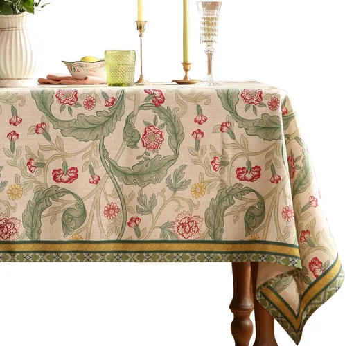 Vista 49 de [Usado] patdrea Mantel largo de lino de diseño verde para mesa rectangular, mantel vintage transpirable con patrón de frutas amarillas, funda