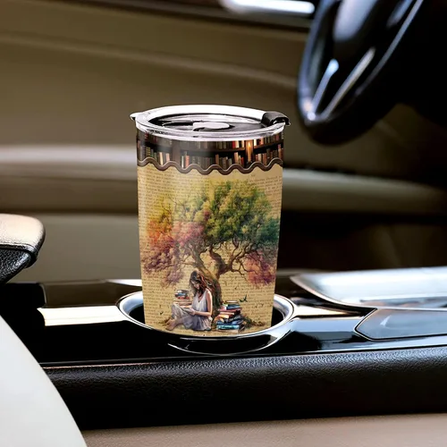 Vista 4 de WAZONE Vaso personalizado para amantes de los libros con tapa con nombre personalizado Just A Girl Who Loves Books de acero inoxidable de 20 onzas