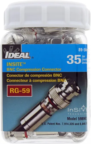Vista 5 de Ideal Electrical 89-5047 BNC Conectores de compresión, conector de compresión coaxial para cable RG-59, 35 conectores, tarro