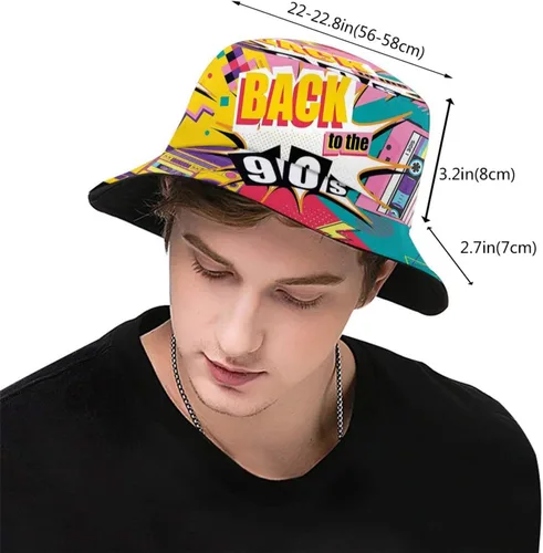 Vista 3 de Sombrero de pescador retro de los años 80 y 90 para mujeres y hombres, sombrero de sol para exteriores, plegable, accesorios de traje de fiesta