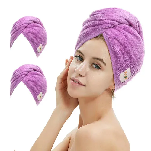 Vista 16 de M-bestl Paquete de 2 toallas de microfibra para el cabello, toalla de secado de cabello con diseño de botón, toalla para la cabeza para secar