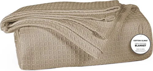 Vista 16 de Cotton Clinic Manta de cama de punto gofre, 100% algodón, para todas las estaciones, suave, transpirable, ligera, capa perfecta para sofá, cama