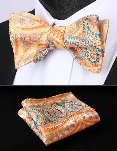 Vista 96 de HISDERN Pajaritas para hombre, corbatín de cachemira para hombre, corbata de lazo y bolsillo cuadrado, juego formal de esmoquin para boda