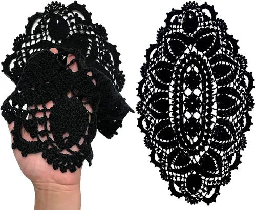 Vista 25 de SUNONE11HKA Mantel individual ovalado de encaje de ganchillo de 21 pulgadas de largo, mantel individual lavable para jarrón de cocina (negro, 1)