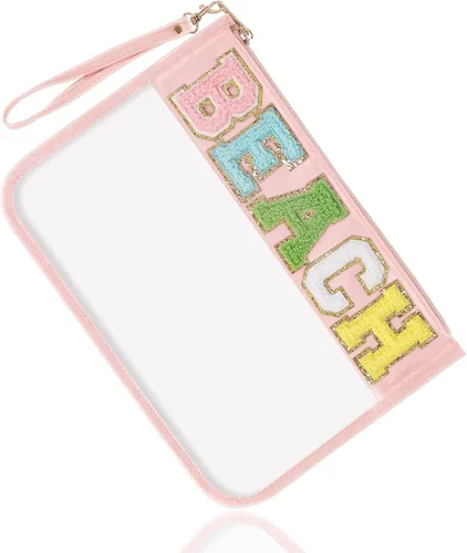 Vista 17 de Regalos de Apreciación para Profesores TEACH Bolso de Maquillaje de Chenilla con Letras, Bolso Transparente de PVC con Monograma y Cremallera