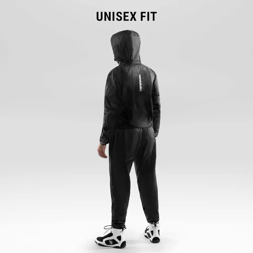 Vista 2 de Hayabusa Traje de sauna con capucha Pro Boxing para hombres y mujeres, incluye chaqueta y pantalones de tela recubierta de PVC de nailon