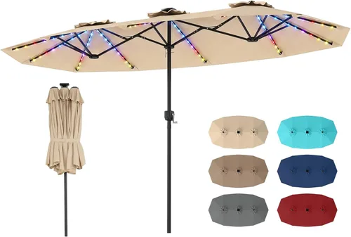 Vista 28 de Tangkula Sombrilla solar de patio de 13 pies, sombrilla de doble cara extra grande para mesa de mercado al aire libre con 36 luces LED, mango