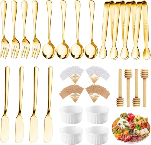Vista 8 de Accesorios para tableros de charcutería, 64 piezas, juego de cuchillos para esparcidor de mantequilla de queso, utensilios de charcutería, mini