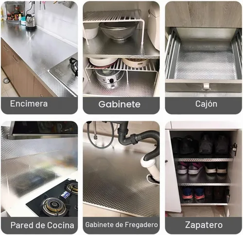 Vista 3 de Papel pintado para cocina, adhesivo a prueba de aceite, hoja de aluminio para salpicaduras, papel adhesivo autoadhesivo para gabinete, impermeable