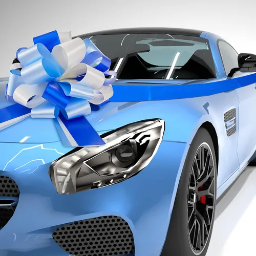 Vista 5 de Lazo grande para automóvil de 20 pulgadas, color azul y blanco, grande, para envolver regalos, con cinta de 20 pies para regalo, decoración