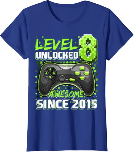 Vista 80 de Level 8 Unlocked Awesome 2015 Video Game 8th Birthday Boy T-Shirt, Negro