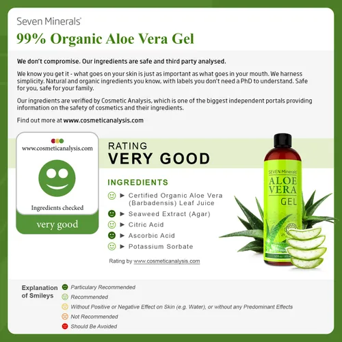 Vista 2 de Seven Minerals, Gel de Aloe Vera Orgánico de Tamaño de Viaje de 100% Puro Aloe Recién Cortado - 2 Fl Oz - Máxima Calidad, Cultivado en Texas
