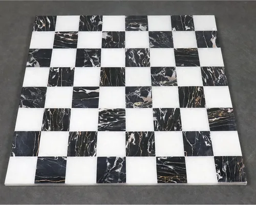 Vista 7 de Royal Chess Mall - Tablero de ajedrez de lujo de piedra de mármol sin bordes de 15 '' - Piedra blanca y negra
