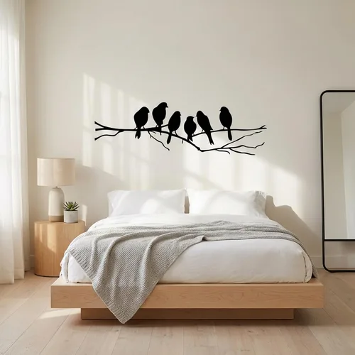 Vista 7 de Picniva Calcomanía de pared de pájaro en rama de árbol, 22 x 7 pulgadas, vinilo negro mate para decoración de guardería, sala de estar y dormitorio