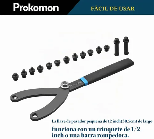 Vista 7 de Juego de 15 piezas de llave de tuerca de pasador ajustable/Llave de embrague de ventilador de cilindro variable con soporte de polea y mango suave