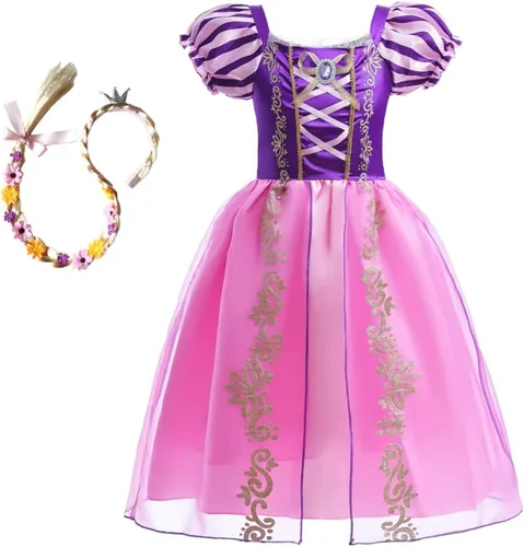 Vista 6 de Lito Angels Disfraz de princesa para niñas, disfraz de fiesta de Halloween, con peluca larga trenzada y conjunto de accesorios Vestido con peluca