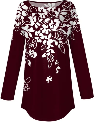 Vista 3 de HUCHPI Camisas de otoño para mujer, modernas, informales, holgadas, de manga larga, cuello redondo, cómodas, sudaderas de ocio